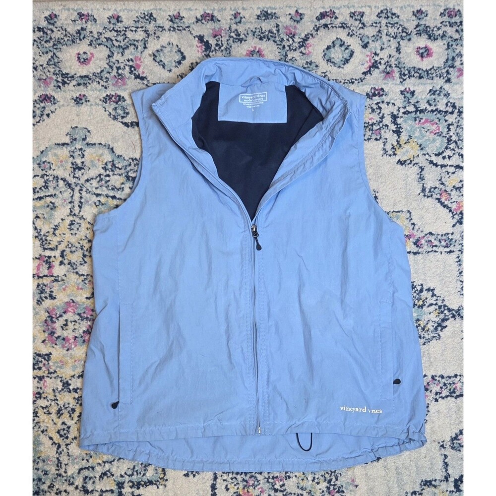 Vineyard Vines Womens Blue Lightweight Zip Vest Size L Martha’s Vineyard Preppy